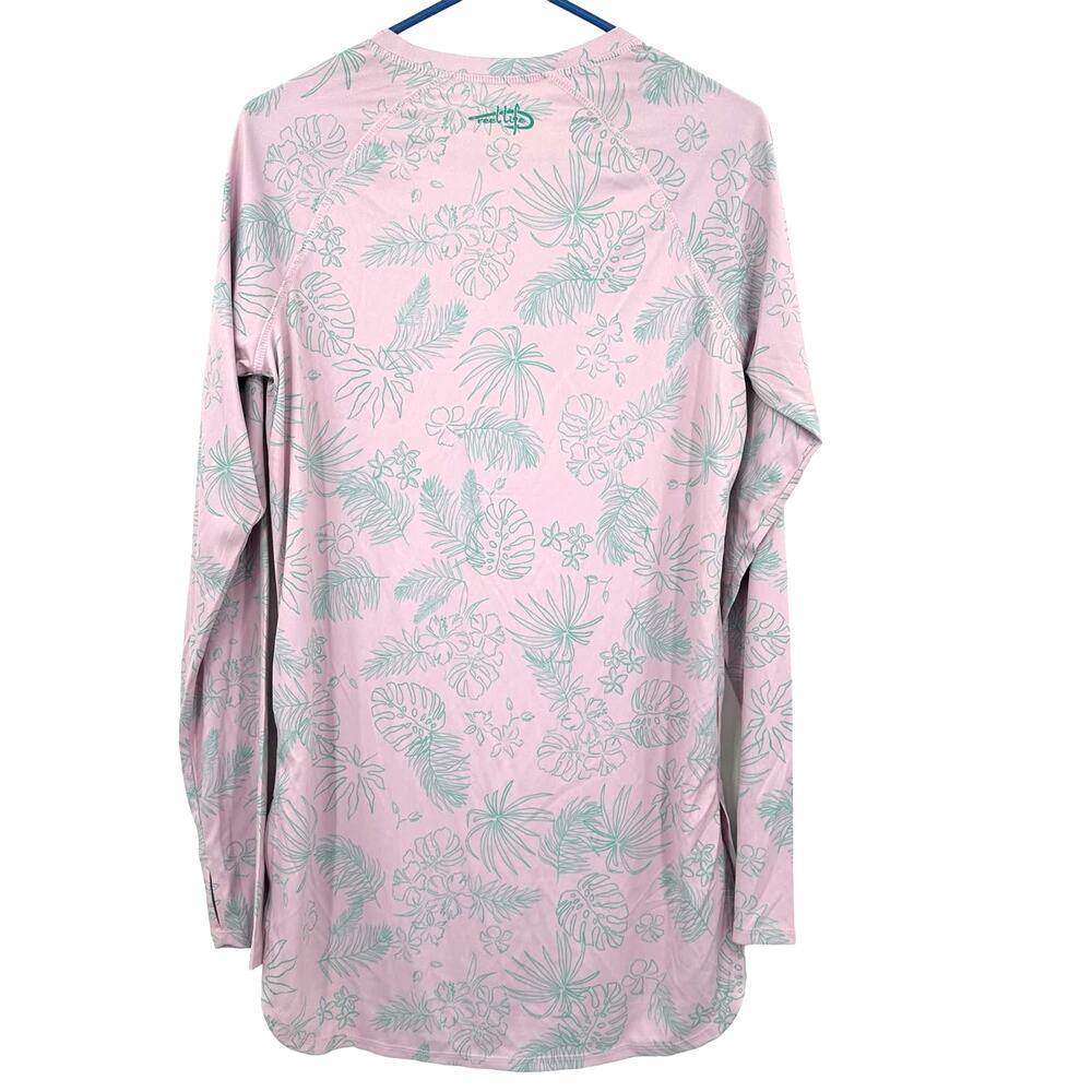 Reel Life size Medium long sleeve outdoor sun boat shirt pink green floral - Picture 2 of 6